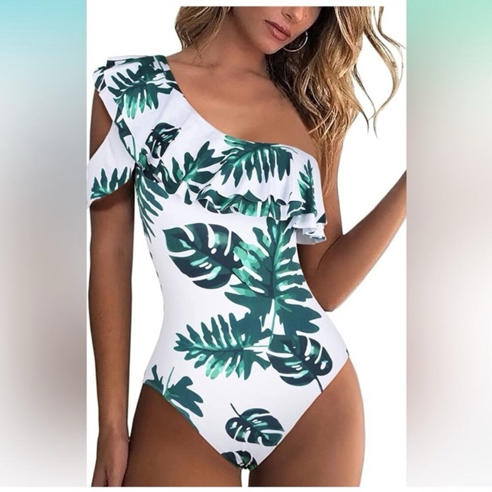 One Shoulder Swimsuits Slimming One Piece Ruffled Size 6